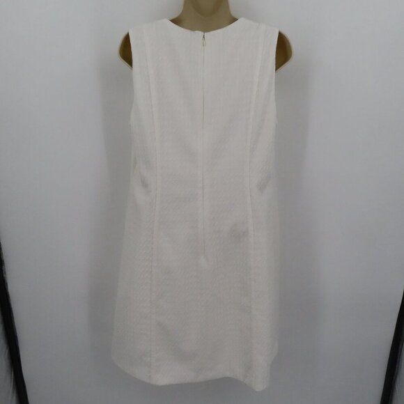 Tommy Hilfiger Women 14 White Houndstooth Sleeveless Sheath Dress Pockets Silver - Picture 7 of 13